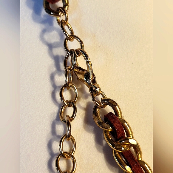 Elegant Gold Tone Chain / Leatherette Beaded Long Necklace - Picture 4 of 4
